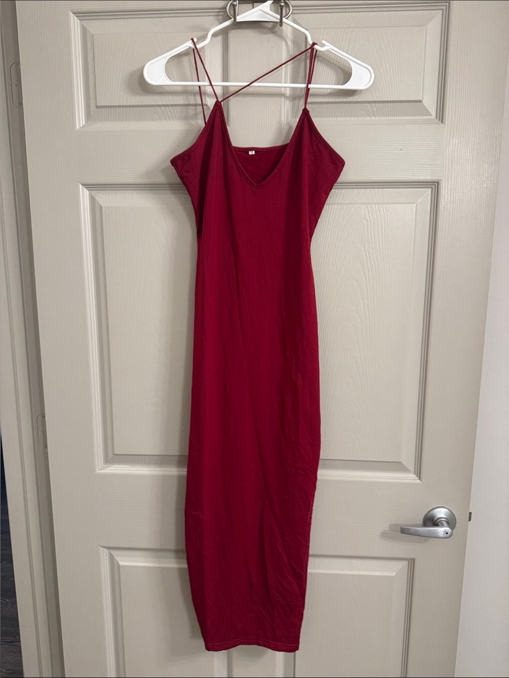 Red Strappy V-Neck Slip Dress